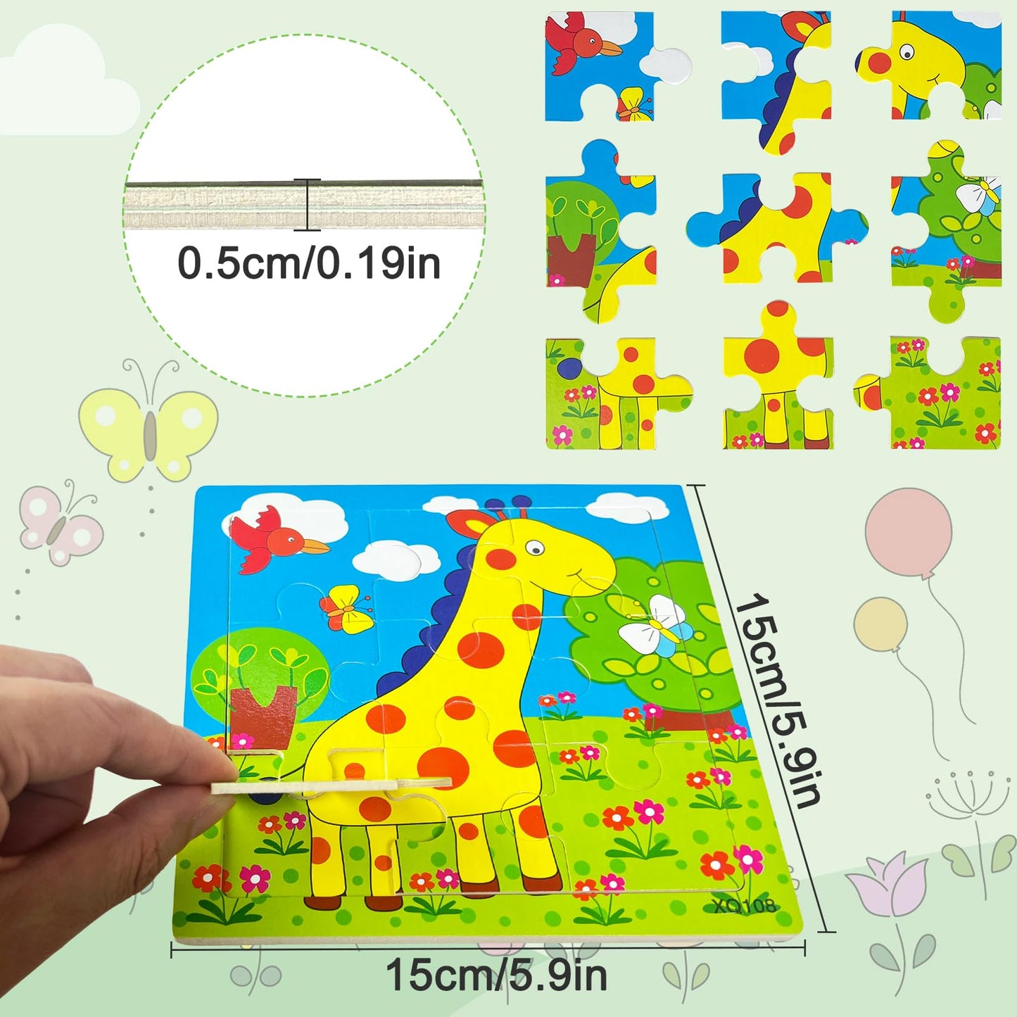 Sealive 6-Pack Wooden Puzzles For Kids Ages 3-5, 9-Piece Jigsaw Puzzles For Kids 3-5, Fun And Educational Toys For 3-Year-Old Gi