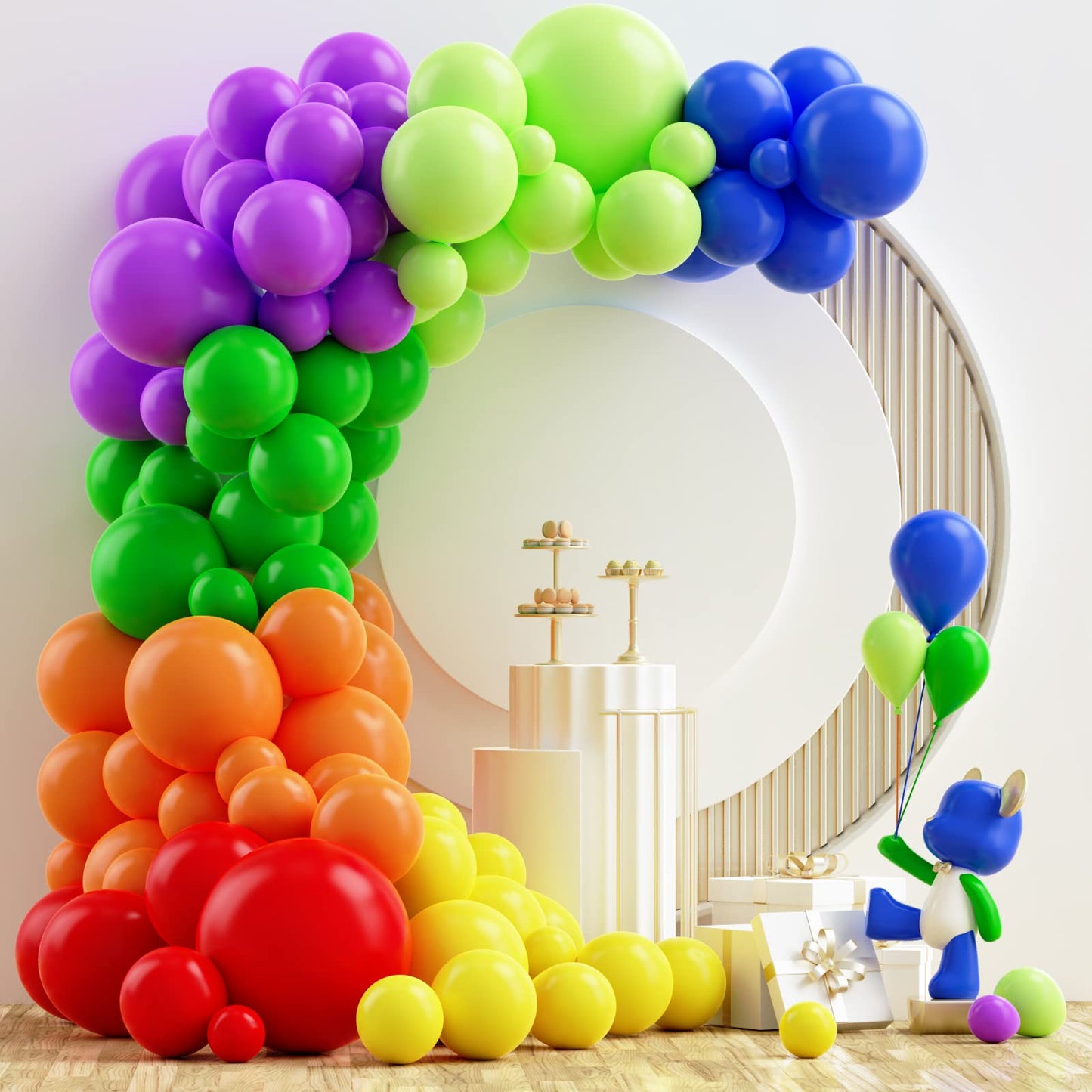 Nisocy Rainbow Balloons Arch Kit, 126Pcs 18In 12In 10In 5In Colorful Rainbow Balloons Different Sizes For Engagement, Wedding, B
