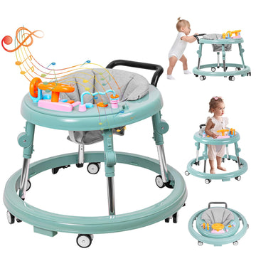 Ermeirabbit Baby Walker Foldable, Baby Walkers And Activity Center For Boys Girls Babies 6-18 Months With Feeding Tray & Music, 