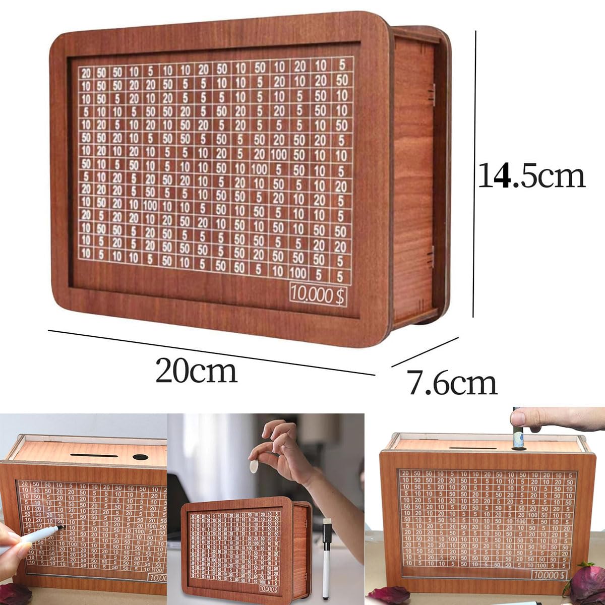 Generic Cash Vault Wooden Savings Box, Wooden Cash Saver Money Box,Wooden Coin Bank For Boys And Girls, Adults Money Box With Counter For Savings Goal $10000 Best Gift For Friends, Xz-754