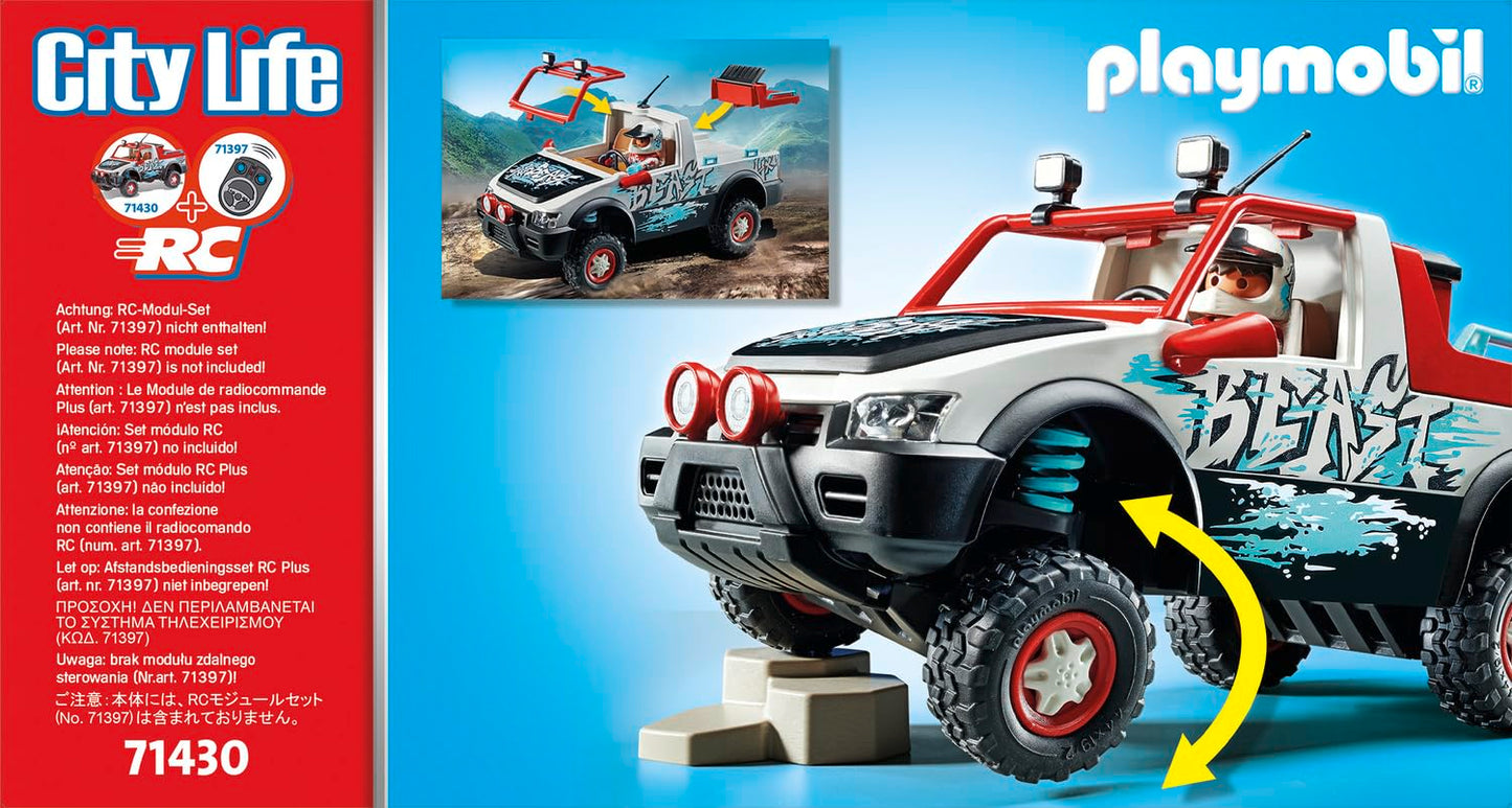 Playmobil Rally Car Toy Playset - 74 Pieces, Stuntman Mini Figure, Movable Axle, 348mm x 120mm x 187mm, Multicoloured, Model