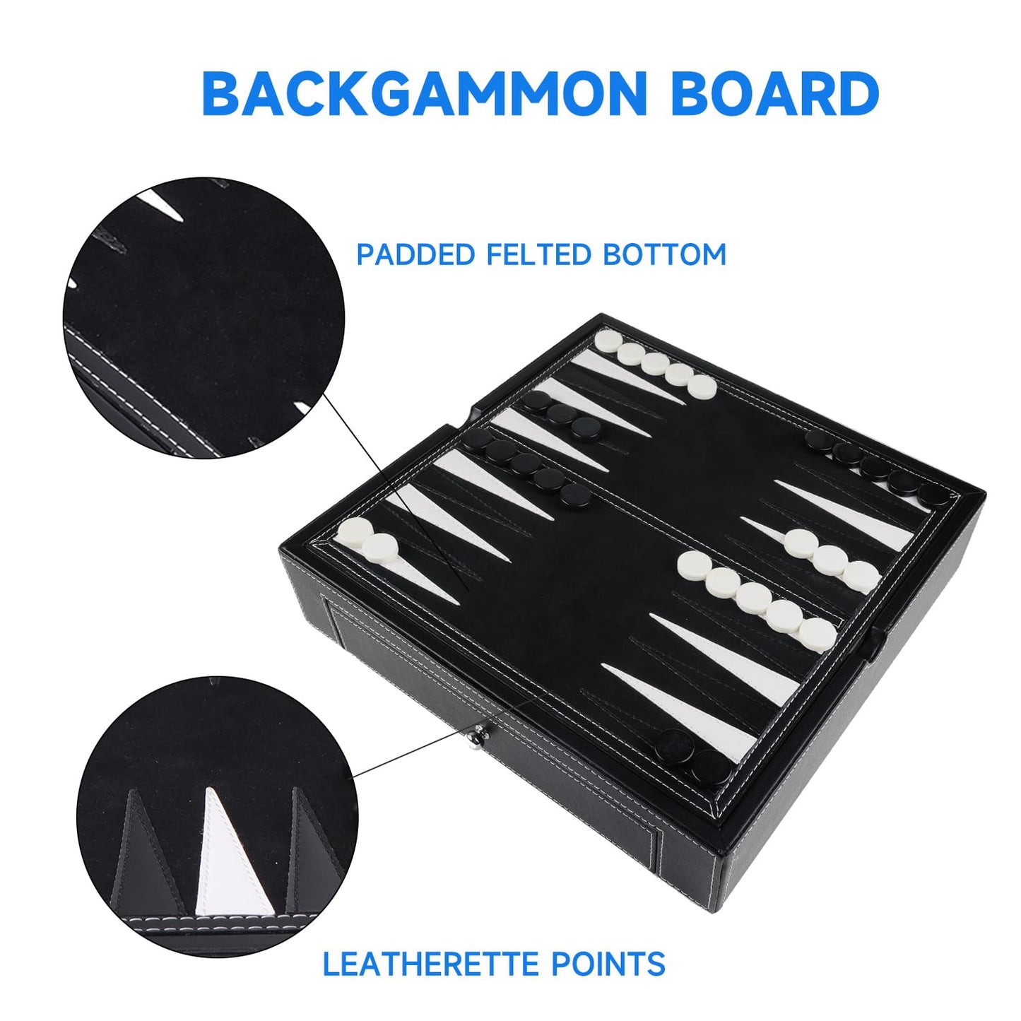 GSE Games & Sports Expert 5-in-1 Board Game Set - Leather, 12.5" - Chess, Checkers, Backgammon, Chinese Checkers, Poker Dice