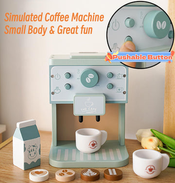 Wooden Coffee Maker Toys Play Set for Kids, Coffee Machine Toy, Montessori Pretend Play Food Kitchen Accessories for Toddler Gir