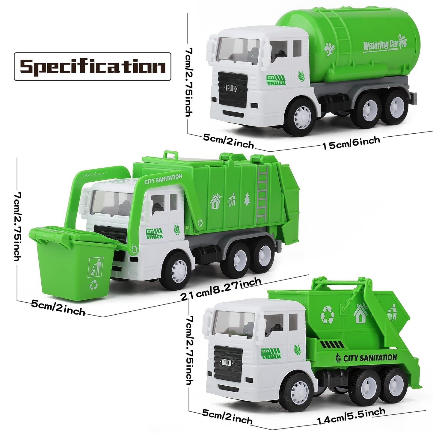 Y.L. DOYMX Garbage Truck Toy, 3 Pack Friction Powered Waste Management Garbage Truck Game with Front Load Dumpster, Back Dump Ga