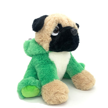 Pug Stuffed Animal Dressed Up As A Frog, Plush Dog Soft Toy Wearing Costume Cloth, Cute Fluffy Froggy Plushie Puppy, For Kids, Thanksgiving, Nursery Decoration, Party Suppliers