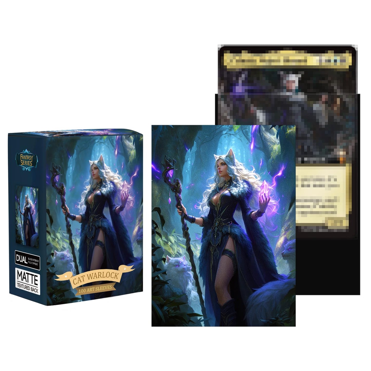 Katomula 100 MTG Card Sleeves - Textured Art with 100 Inner Sleeves, Standard Size, Cat Warlock Color