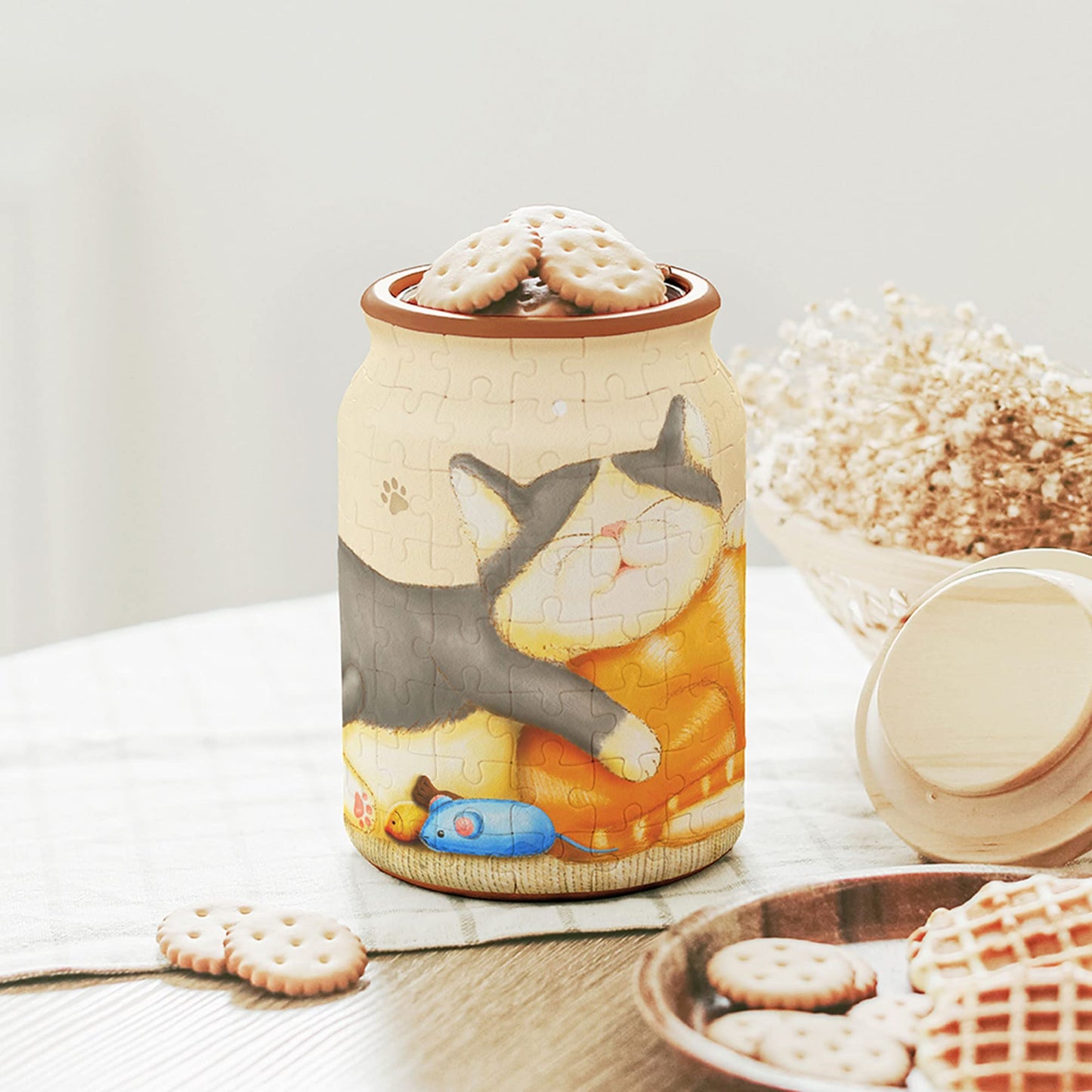 Pintoo 3D Puzzle Jar 128 Plastic Pieces For Adults - Take A Nap - Airtight Lid Container And Inner Glass Jar For Kitchen Dining Study Living Room No Glue Requied Large [Ba1002]