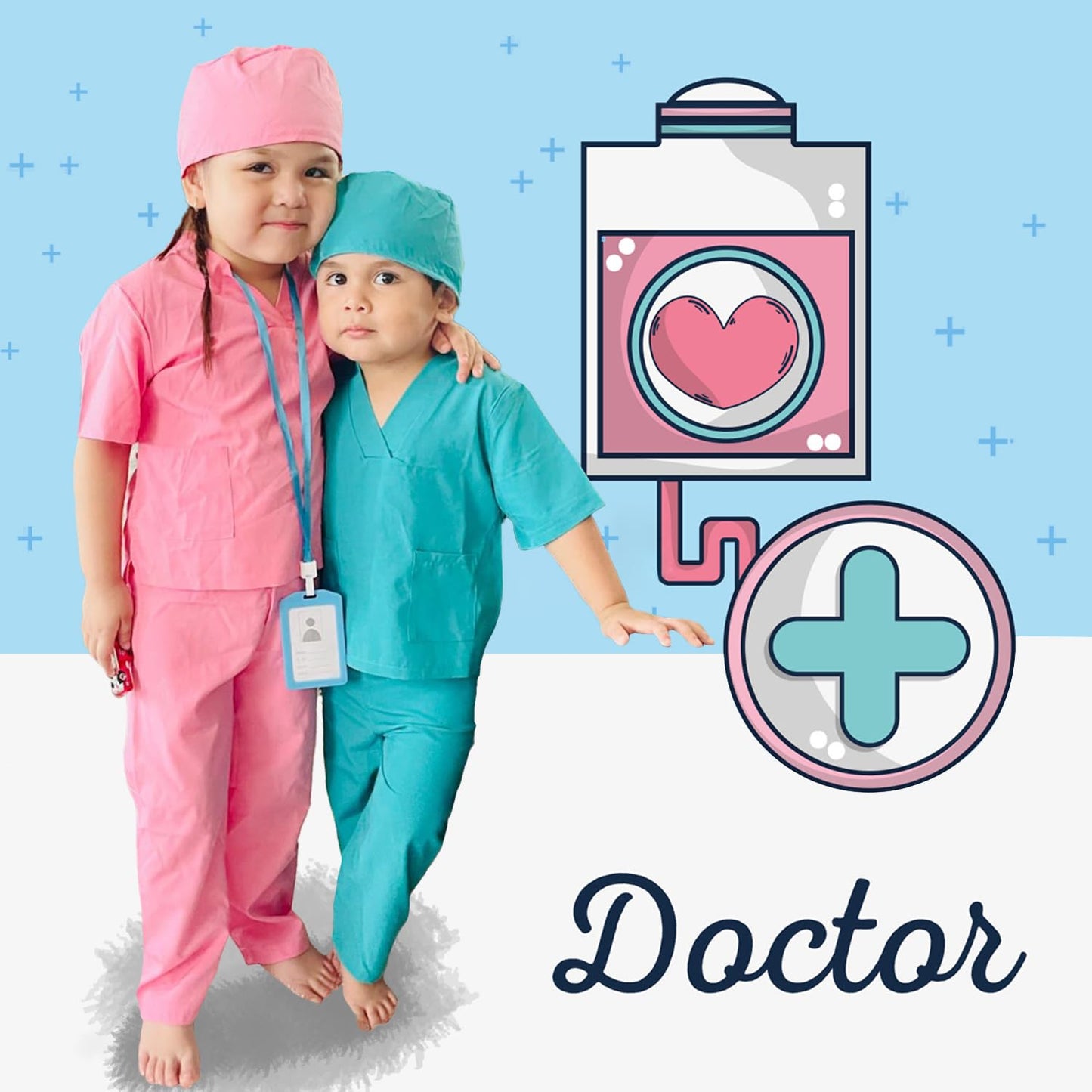 Aoiviss Doctor Costume for Kids Scrubs Pretend Play Kit with Doctor Lab Coat and Stethoscope Halloween Doctor Dress up for Boys Girls  Pink