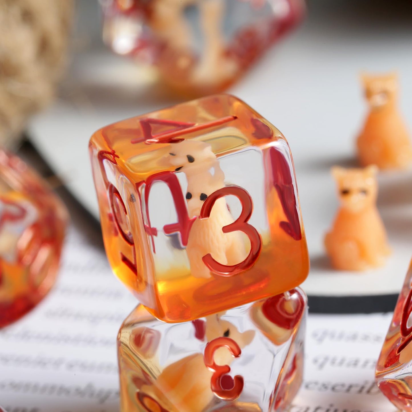 Cat Dice DND, DNDND 7PCS Resin D&D Dice with Velvet Bag for Dungeons and Dragons Role Playing Games and Tabletop Game (Fox)