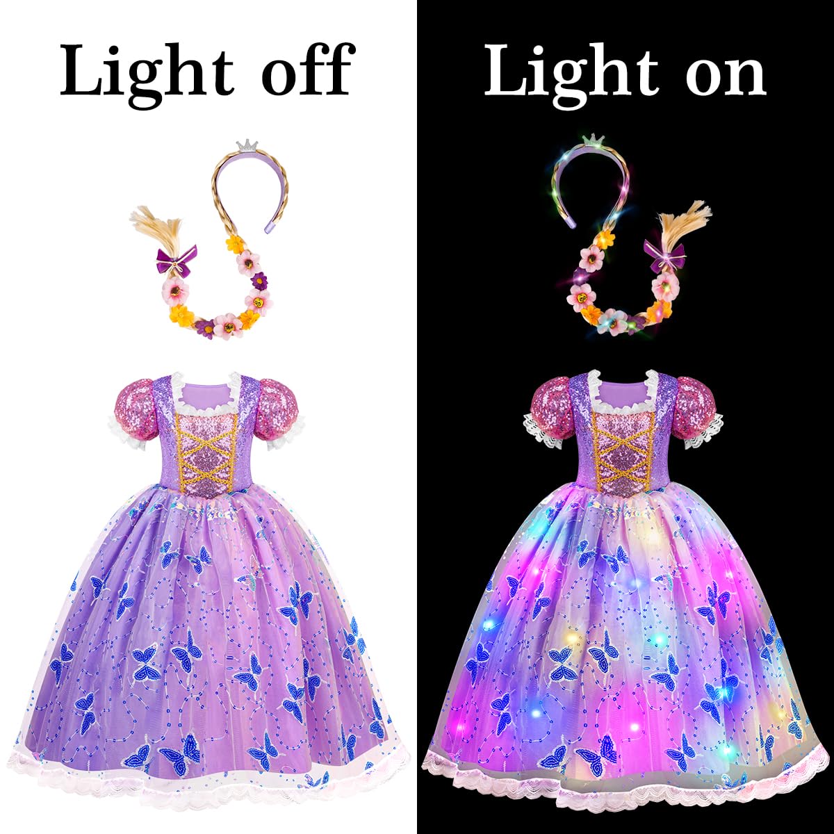 Meland Princess Dresses For Girls - Light Up Princess Costume For Little Girls, Halloween Costumes For Girls Toddler Age 3-10