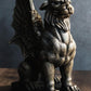 Ebros Gift Muscular Stoic Lion Gargoyle With Griffin Wings Crouching On Pedestal Decorative Statue 6.5' Tall Medieval Cathedral Castle Rooftop Gothic Figurine