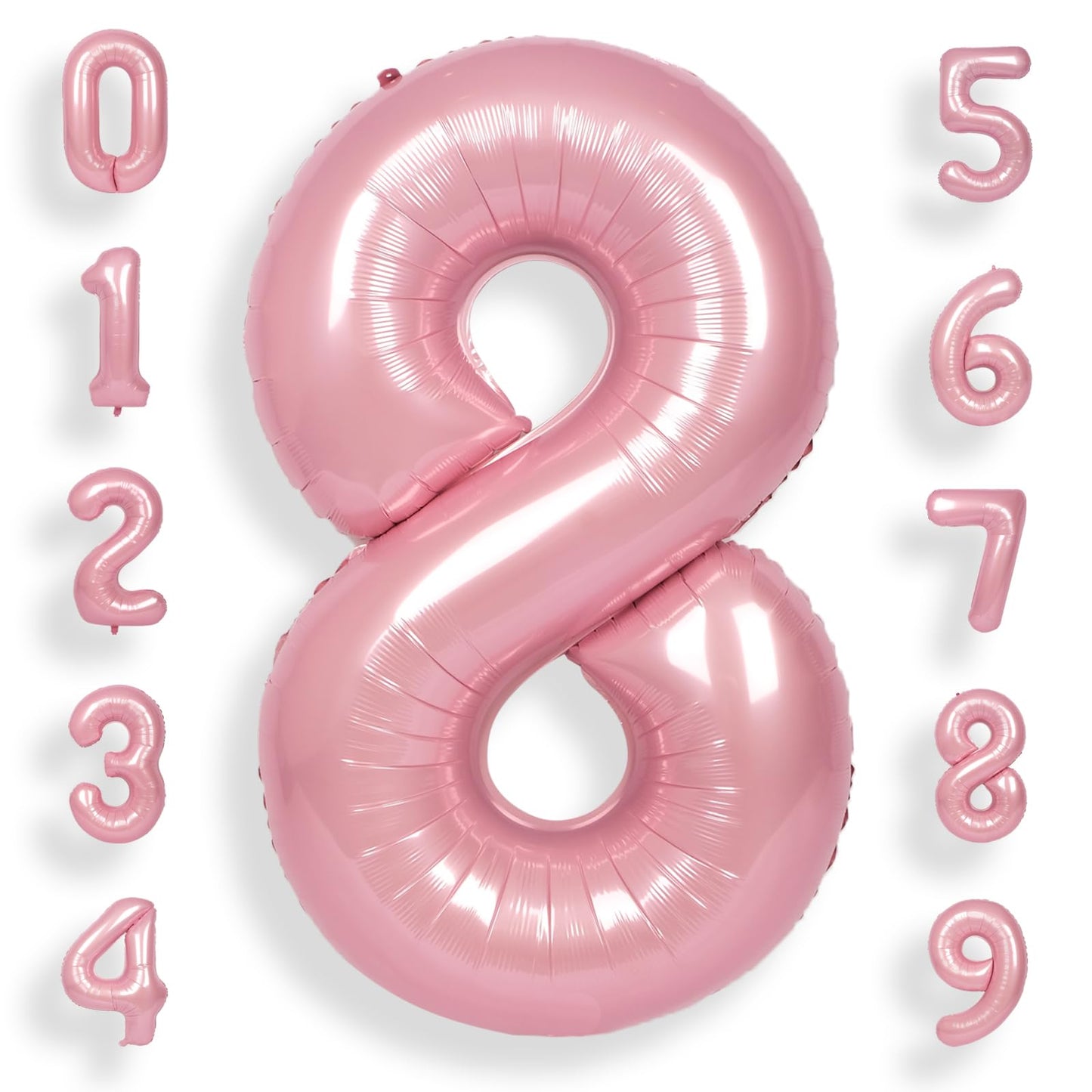 SUWEN 40 Inch Pink Foil Number 8 Balloon, Jumbo Mylar Birthday Party Decoration, Vinyl, 0-9 Happy 8th Anniversary Supplies
