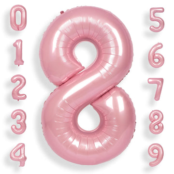 SUWEN 40 Inch Pink Foil Number 8 Balloon, Jumbo Mylar Birthday Party Decoration, Vinyl, 0-9 Happy 8th Anniversary Supplies