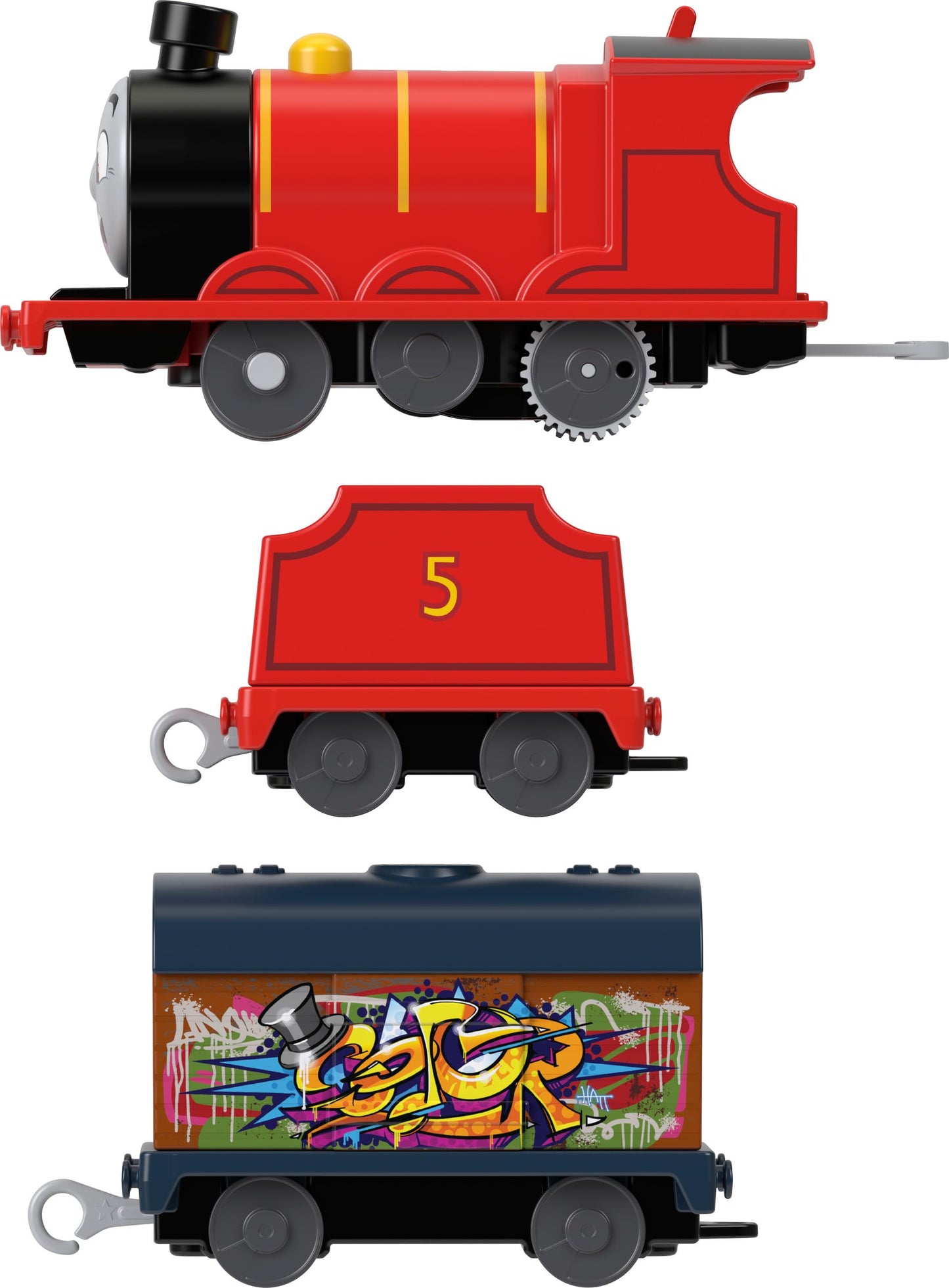 Thomas & Friends Motorized Toy Train Graffiti James Battery-Powered Engine With Tender & Cargo Car For Pretend Play Preschool Kids Ages 3+ Years