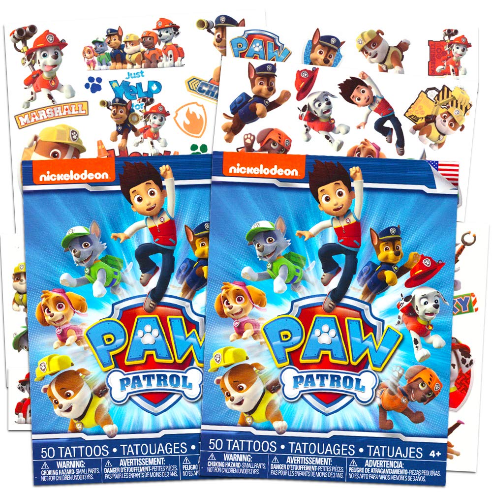 Paw Patrol Tattoo Costume Set - Bundle of 100 Temporary Tattoos Featuring Chase, Marshall, Rocky, Zuma, Skye and Rubble | Pup Pa