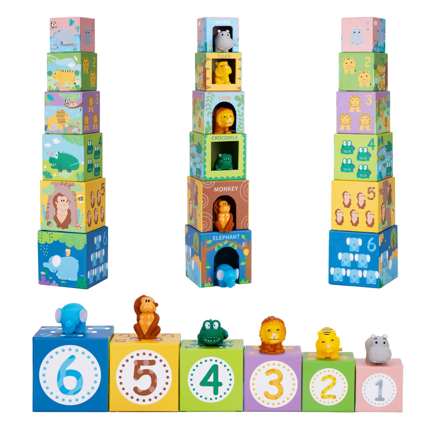 Sorting And Stacking Toys Blocks For Toddlers 1-3, Soft Safari Animal Bath Toys Age 2-4, Numbers Nesting Stackable Toys For Baby