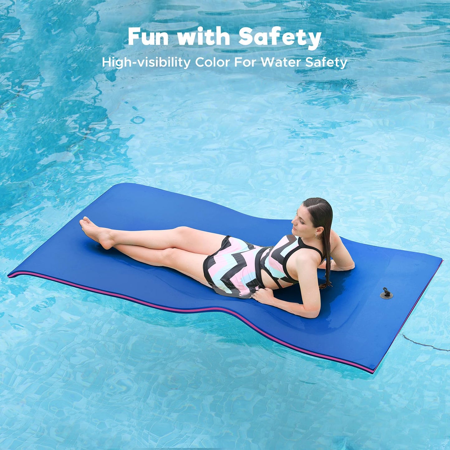 Warmounts Floating Water Mat, 7' X 3' Lily Pad Floating Mat, 3-Layer Tear-Resistant Xpe Foam Water Mat With A 16.4'' Bungee Teth