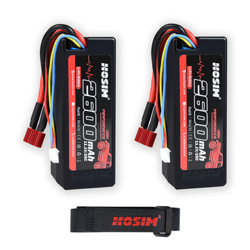 Hosim 2PCS 11.1V 25C 2600mAh Li-po Battery with 1 USB Chargers & 1 Battery Strap for Brushless RC Car Truck RC Vehicles Boat Bat