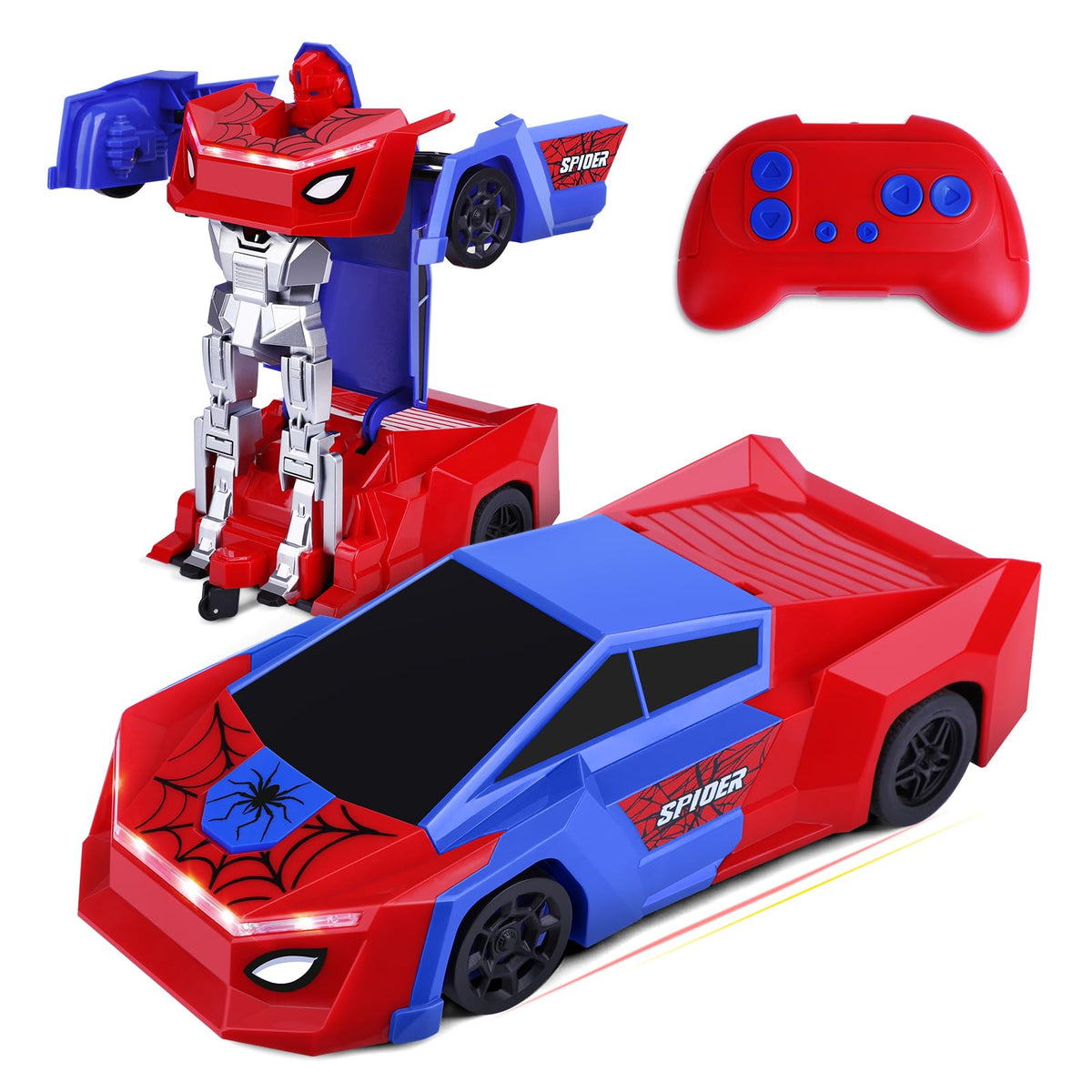 Remote Control Transformer Car with OneButton Deformation and 360 Rotation, Transform Robot RC Car for Kids 412 Years Old(Red)
