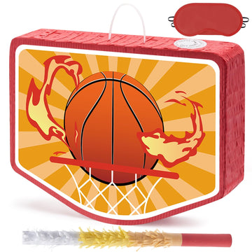 Wernnsai Basketball Piñata - Basketball Party Supplies Piñata Bundle With Blindfold And Stick Sports Themed Party Supplies For Kids Carnival Events Basketball Party Decorations (15.8' X 11.8' X 3')