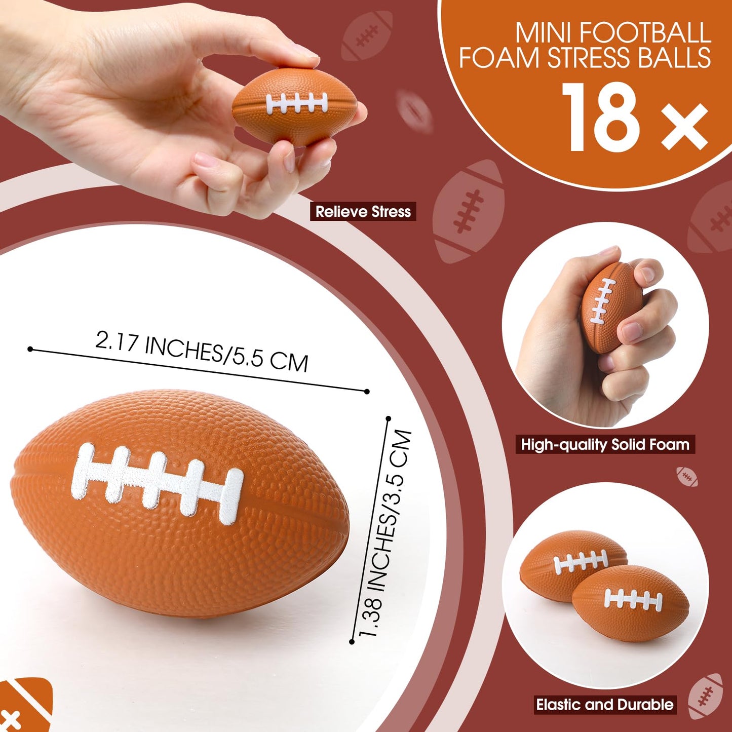 Foilswirl 18 Sets Valentines Day Football Gifts Mini Stress Balls Bracelets with Cards Football Team Gifts Party Favors for Val