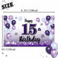 LASKYER 15th Birthday Decorations - Purple Balloon Banner Sign, Polyester Backdrop for 15th Birthday Party Supplies