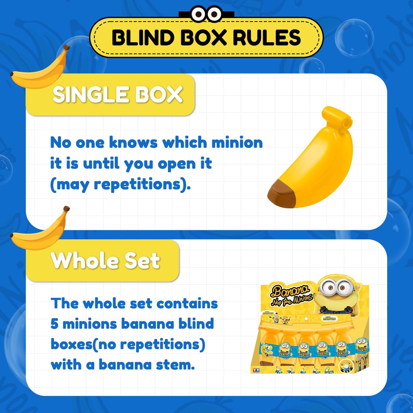 Minions Blind Box Figures Toys, Banana Rocking Sleeping Bag Squeeze Toys, Keychain Stress Relief Toys, Banana Stress Toys To All Ages, Squishy Stress Toys For Kids Boys Girls, 1 Pack