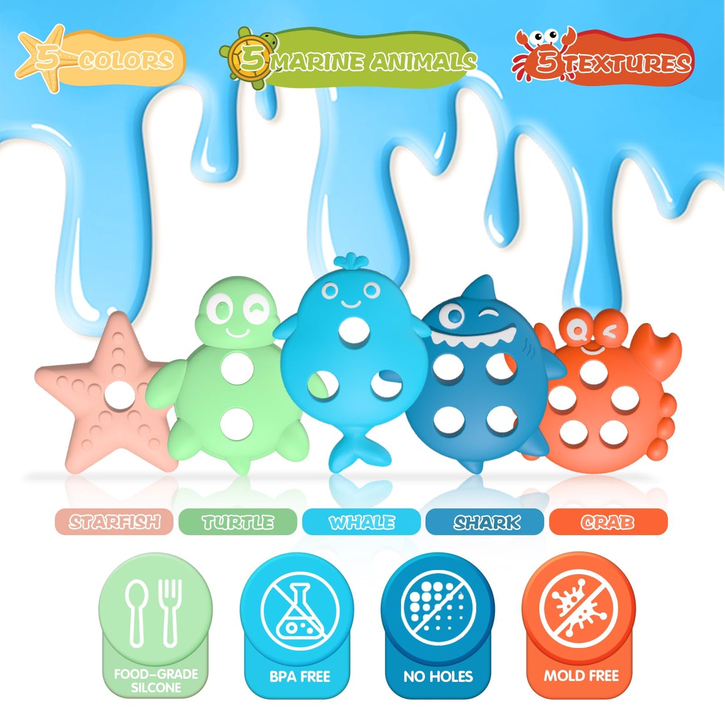 Toddler Bath Toys  enhanced Silicone Mold Free Ocean Animal Shape Sorting & Stacking Baby Bath Toys  No Hole Bathtub Floating Toys Gift for Boys Girls  Early Learning Sensory Water Toys  Bathtime Fun