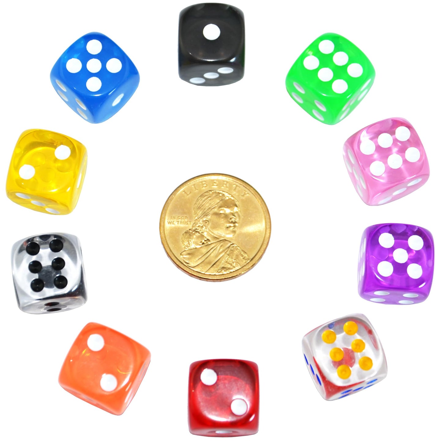 SmartDealsPro 10-Pack D6 Six Sided 16mm Transparent Dice Die for DND, MTG, RPG, Tenzi, Yahtze, Bunco, Table Borad Games, Math Te