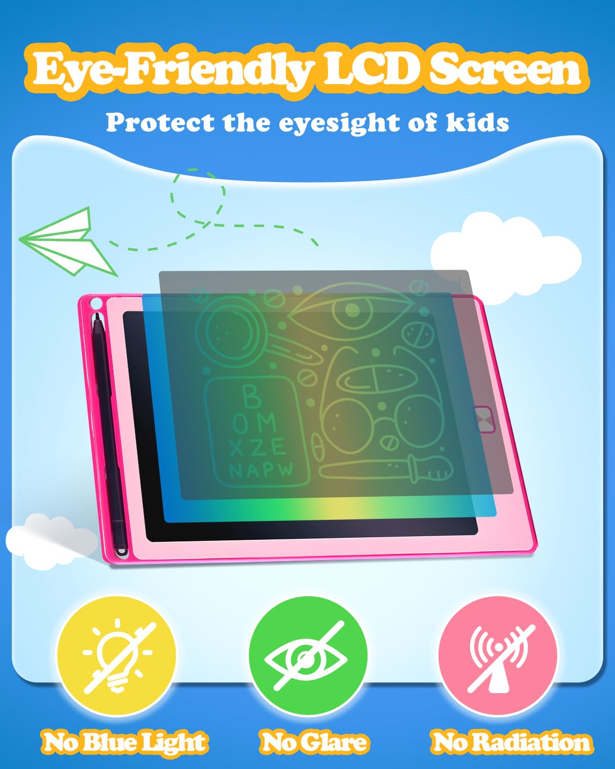 POPERFUN 2Pack LCD Writing Tablet for Kids, 8.5 Inch Doodle Board Drawing Pads Colorflu Reusable Toddler Girl Toys for Ages 3 4