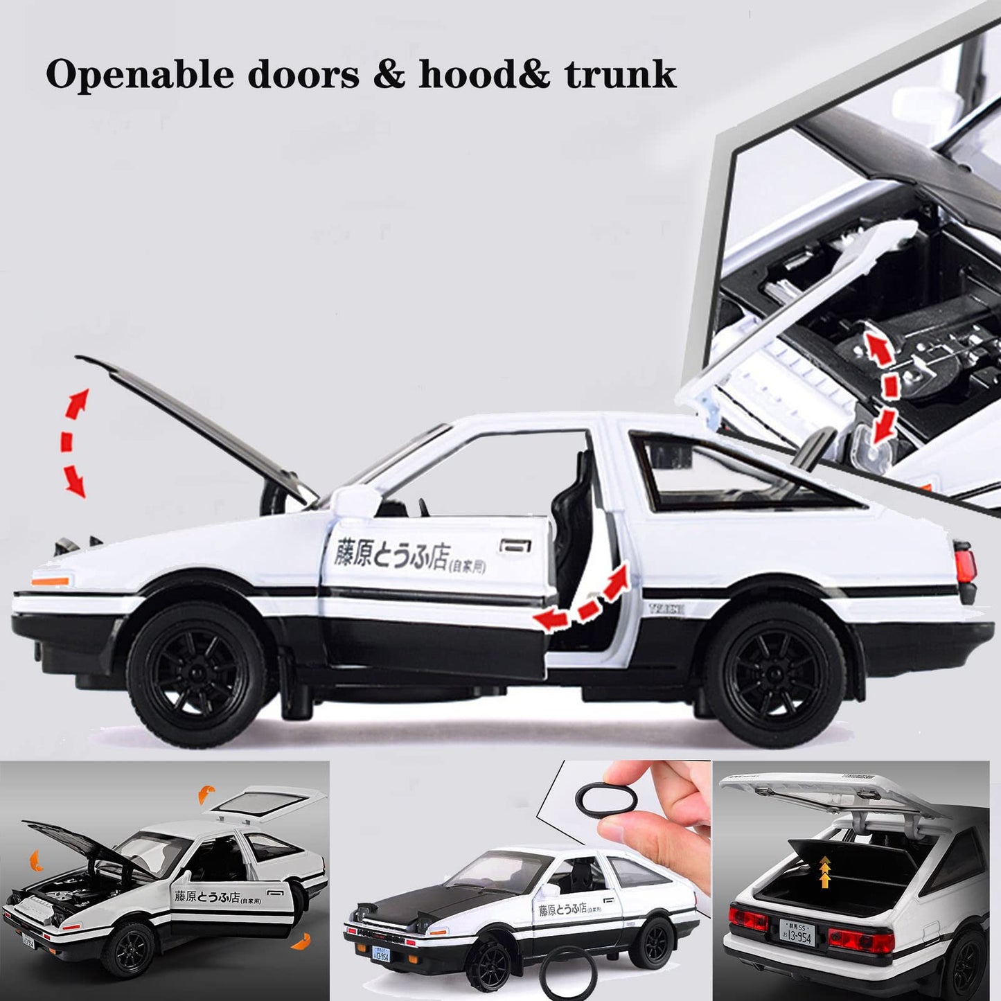 Mzexoma Initial D Toyota Trueno AE86 Alloy Diecast Car Model, Sports Car Toys for Kids and Adults,Pull Back Vehicles Toy Cars (B