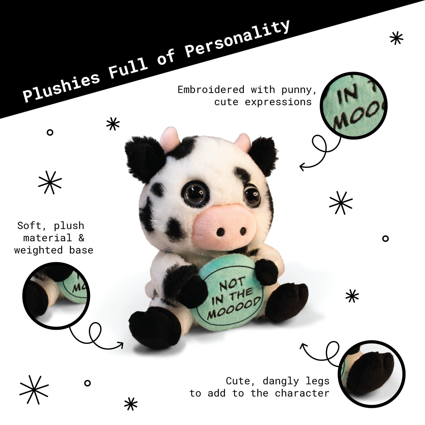 Punchkins Cow Plushie - Not In The Mooooood Sassy Cow Plush, Gift For Animal Lovers, Cute Plush Toy For Gifting