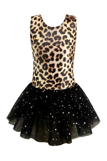 Ballet Performance Leotards For Girls With Skirts Leopard Black Tutu Shiny Stars Snowflake Party Dress Outfit 6-7 Years Primary