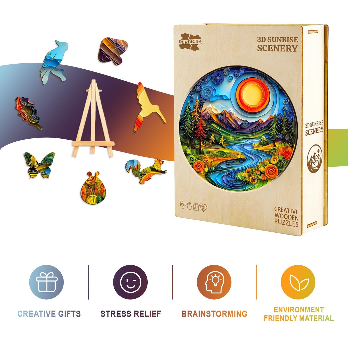 Wooden Puzzles for mature-themeds  Unique Animal Shaped Sunrise Scenery mature-themed Puzzle  3D Vision Wooden Jigsaw Puzzles mature-themed  Challenging Creative Gifts Family Games 11.4 * 11.4in 200pcs