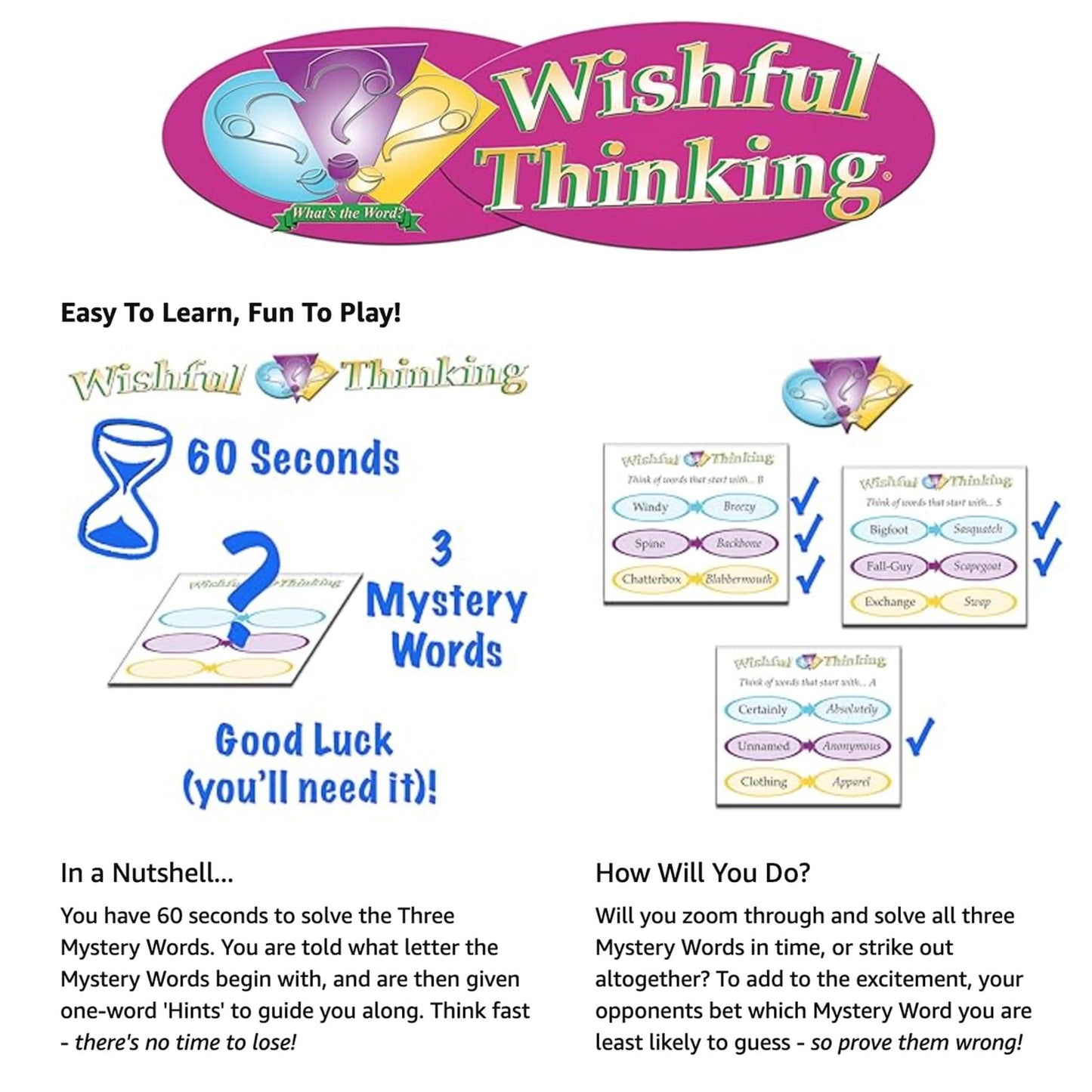 Wishful Thinking - Players Think Fast to Solve The Mystery Words in Time - Great for All Ages at mature-themed and Family Game Night