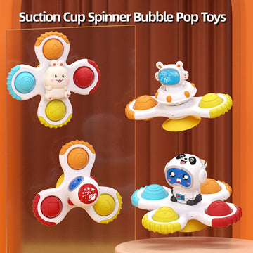 Baby Spinning Top Rattle Toys 3 Pcs, Suction Cup Infant Spinner Toy 12 Months+, Sensory Spin Bath Sucker, Travel Busy Teething Toy For Toddlers, Gifts For 1-3 Year Boy Girl(Group D)