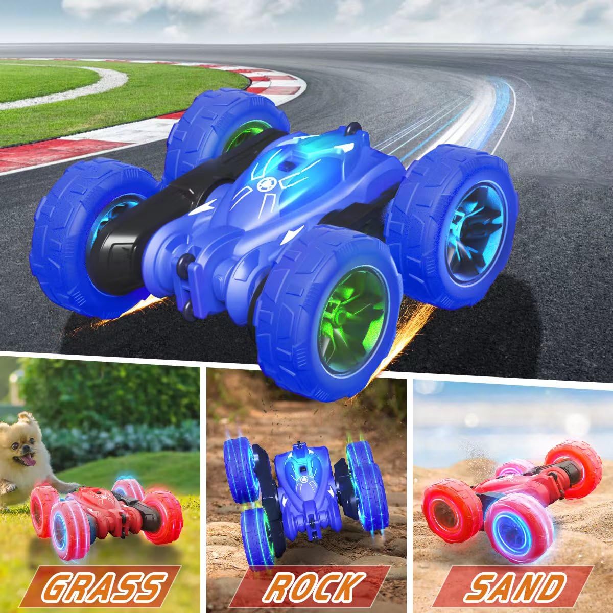 Remote Control Car, Rechargeable Fast Direct Charging RC Cars with Colorful Light, Double Sided 360 Flips RC Stunt Car 2.4Ghz 4W