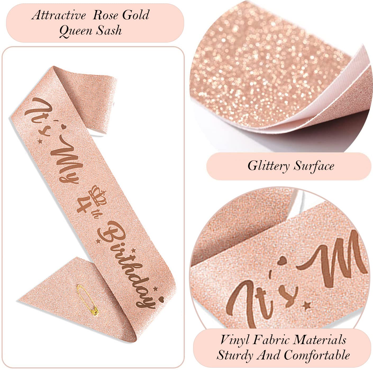 4th Birthday Decorations Girl, Including 4 year old Birthday Cake Topper, Birthday Queen Sash with Pearl Pin, Sweet Rhinestone T