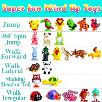 Baaxxango 24 Pcs Wind Up Toys Assorted Animals Bulk Flipping Walking Jumping Clockwork Toy,Wind Up Animal Party Favors Toy For B