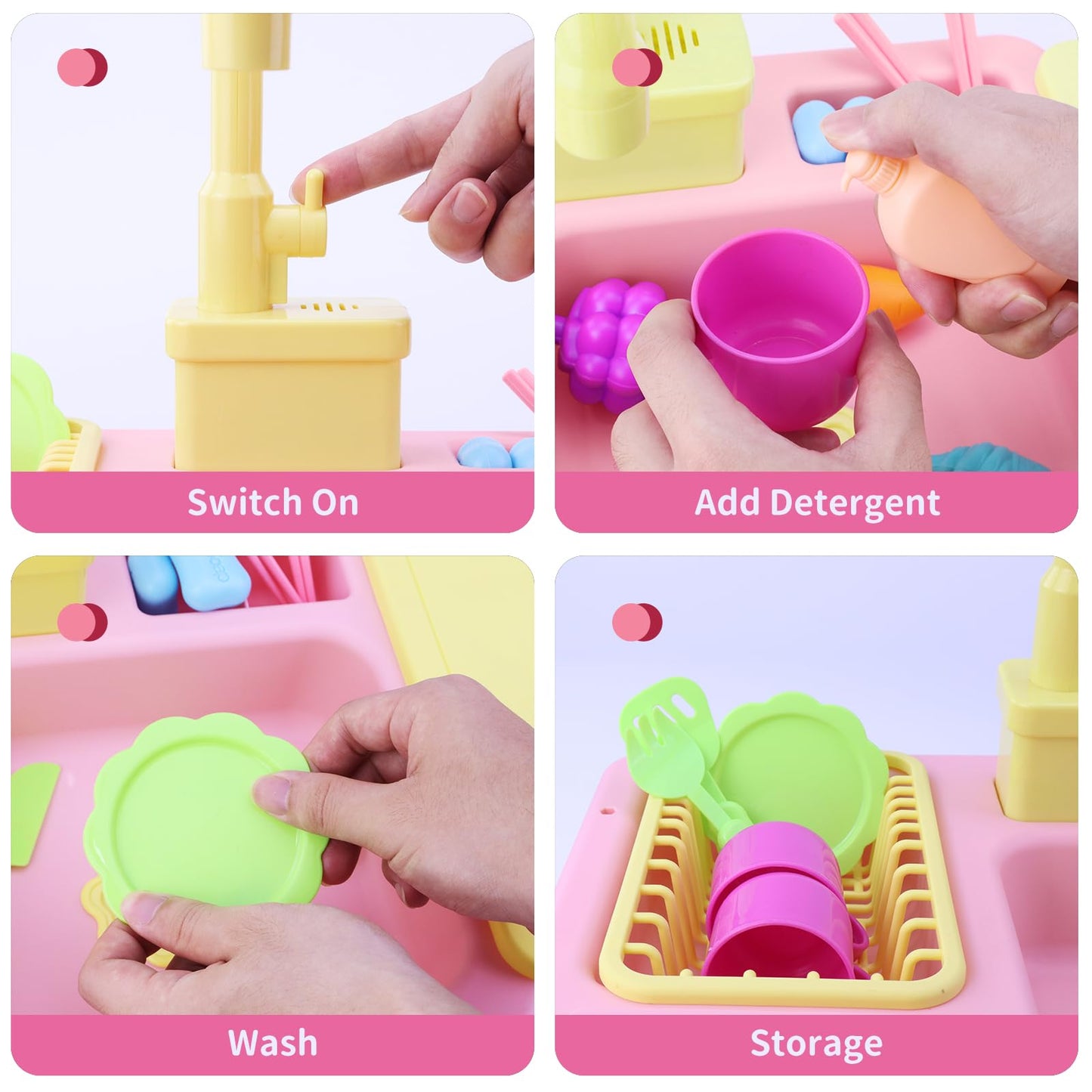 Play Sink with Running Water, Pretend Play Kitchen Sink Toys for Kids, Toddler Sink with Real Water Cycle, Children Electric Dis