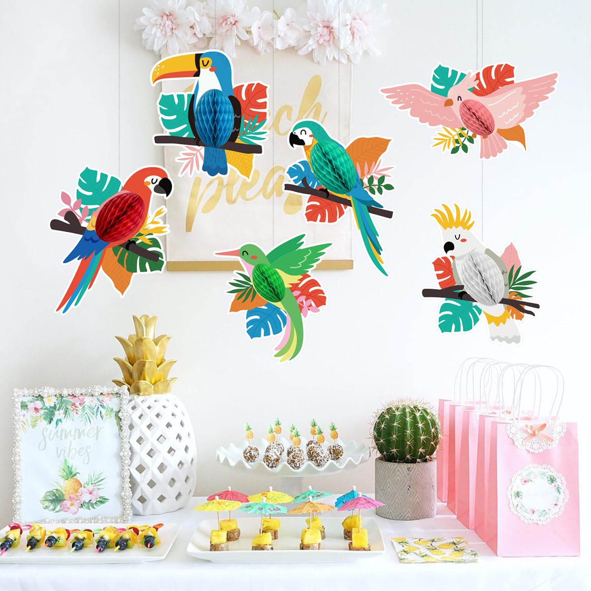 6 Pieces Tropical Birds Honeycomb Paper Cutouts Hanging Parrot Hawaiian Luau Tropical Party Decorations for Summer Beach Jungle