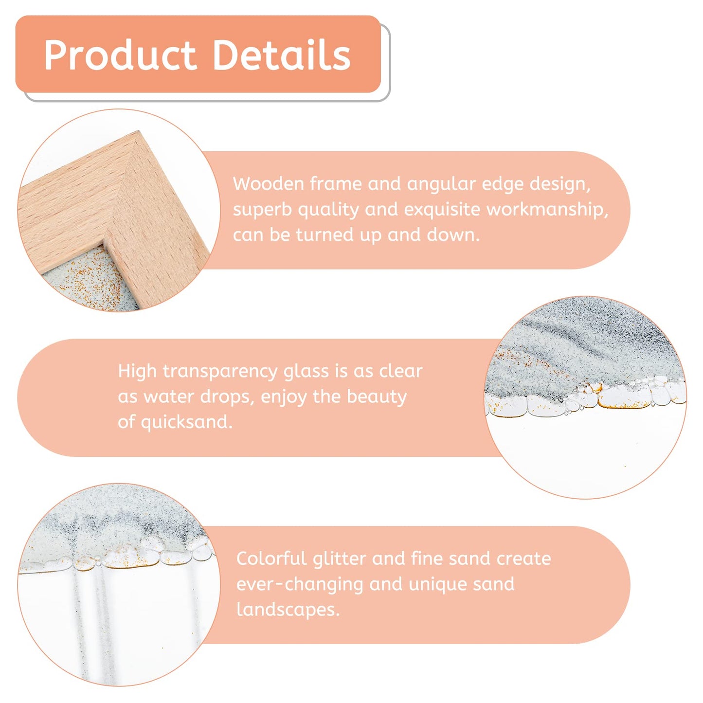 Coitak Moving Sand Art Picture, Dynamic Sand Picture, Desktop Moving Sand Art for Home Decor and Office (Gold)