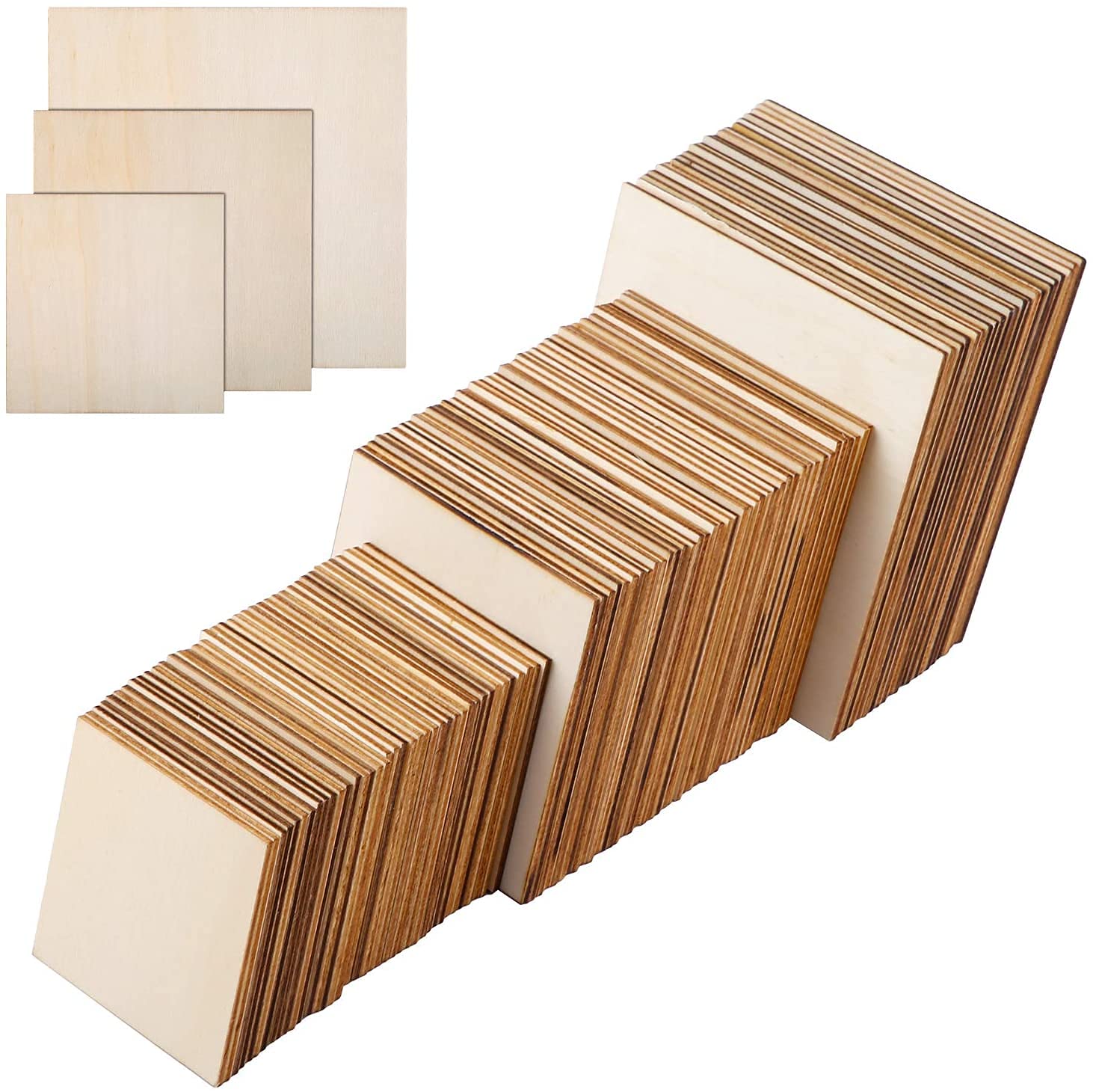 Cliths 100 Pieces Unfinished Square Wood Pieces 3 Size Blank Wood Slices For Coasters Diy Crafts And Home Decor Painting