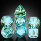 DNDND 7-Piece Glass Dice - Multifaceted Colorful DND Dice, Tabletop Gaming, Collectors | Premium Gift Box & Durable Design (Gree