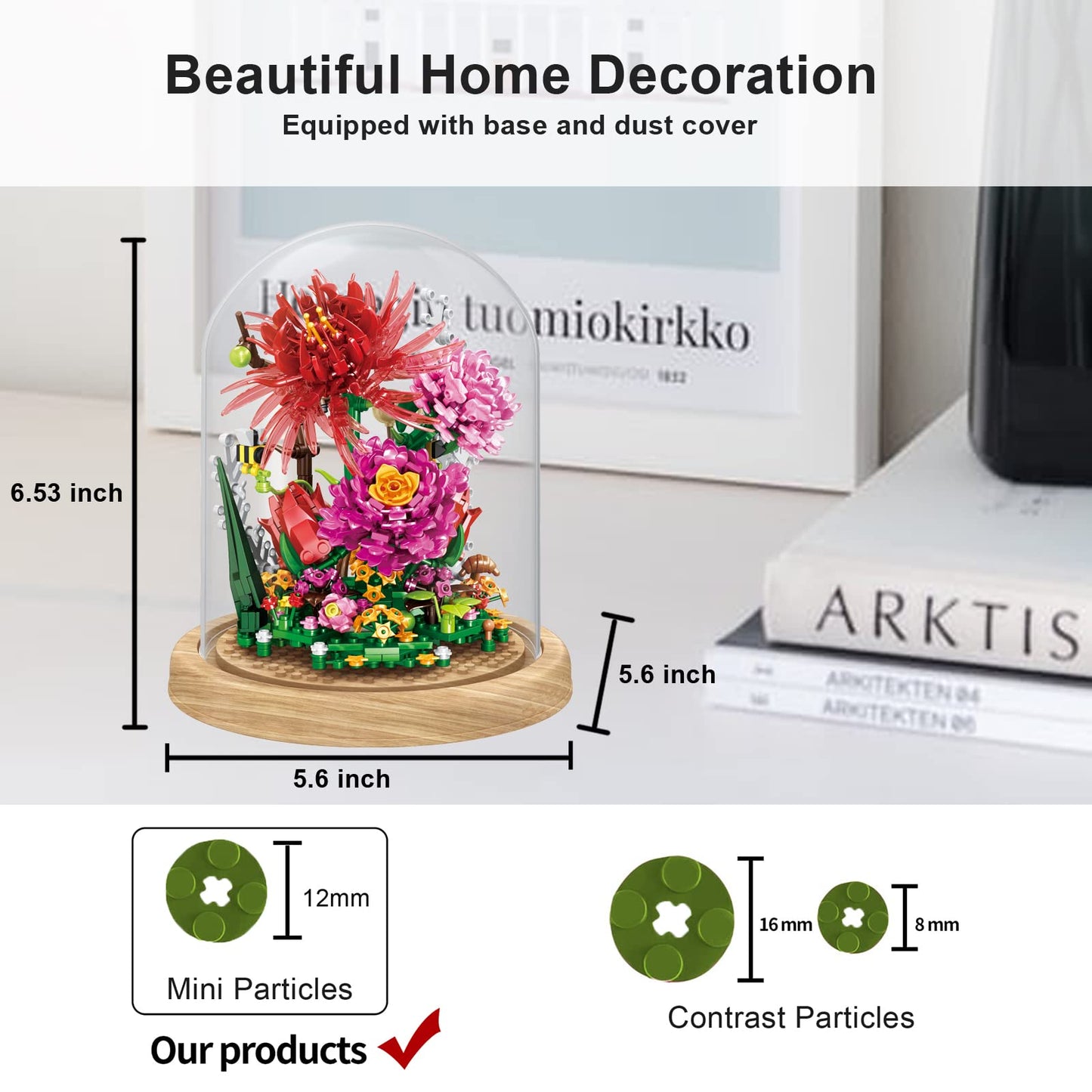 QARULUS Flower Bouquet Building Kit Flowers Botanical Collection DIY Plants Bonsai Tree Friends Sets mature-themed Building Blocks Set Christmas New Year Birthday Gift for Girls Mom Women Girlfriend(Roses)
