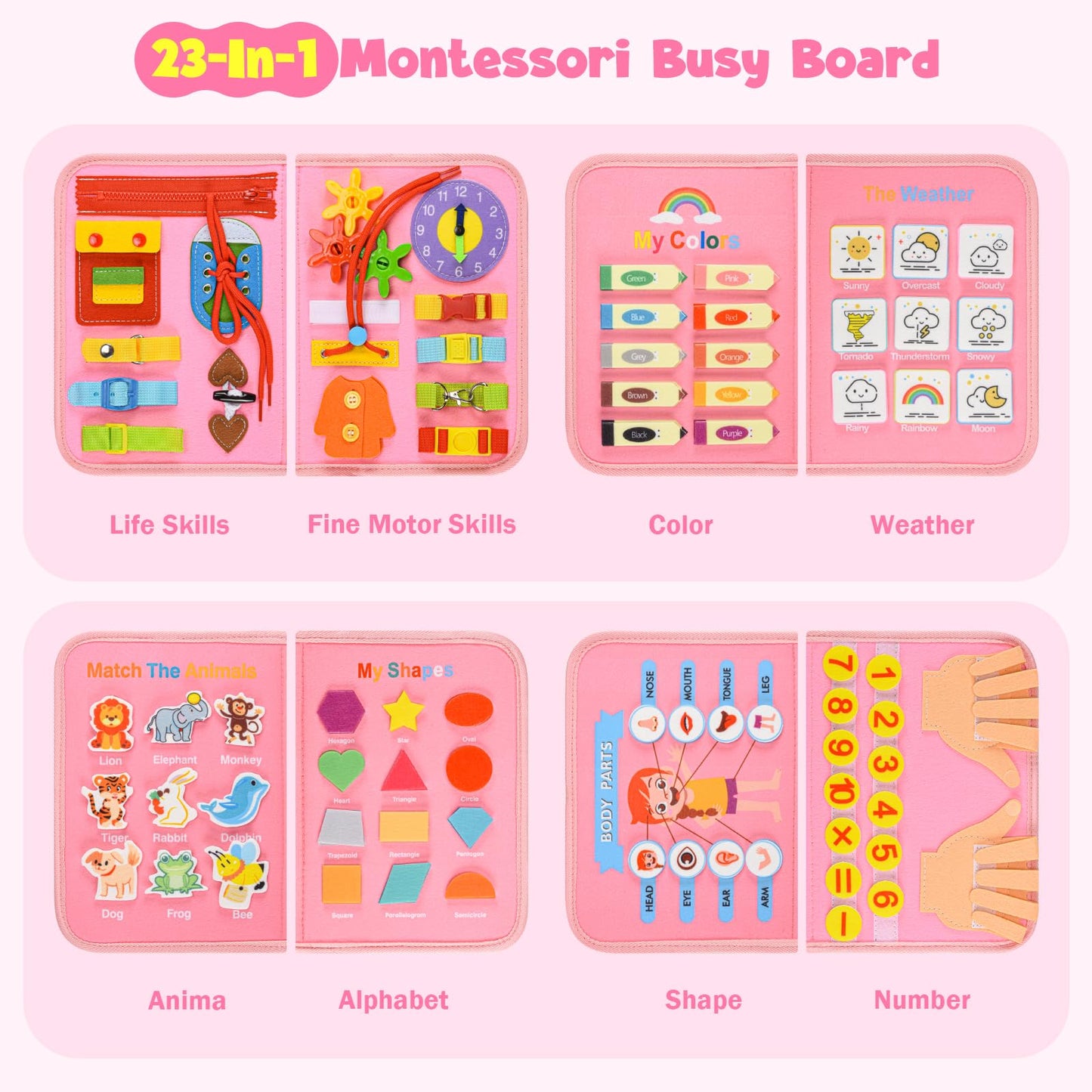Busy Board Montessori Toys For 4 Years Old, Busy Book For Toddlers, Sensory Board Quiet Book Educational Activity Book For Toddl