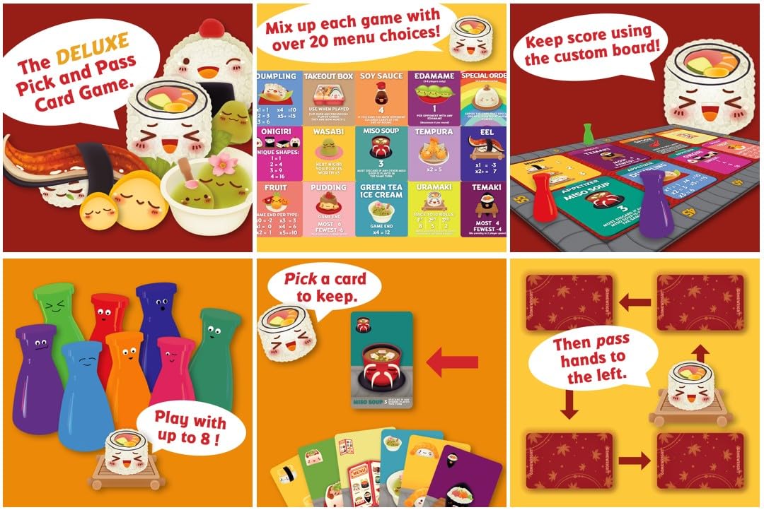Gamewright Sushi Go Party! Deluxe Card Game - Standard Size, Multicolor, Model CSG-SUSHI_P, Paper Material