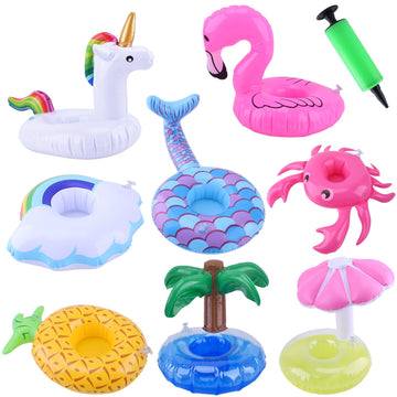 Inflatable Drink Floats, Blovec 8 Pack Inflatable Drink Holders Cup Coasters Swimming Drink Holder With Air Pump For Summer Pool
