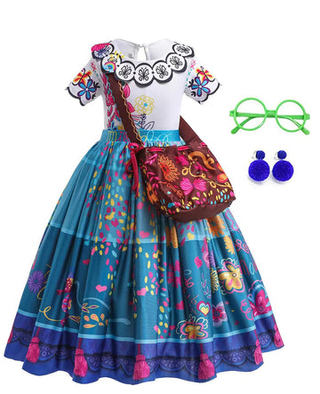 Dyjjkm Mirabel Costume For Girls Magic Family Dress Cosplay Princess Halloween Party Outfit (Blue, 2-3Year)