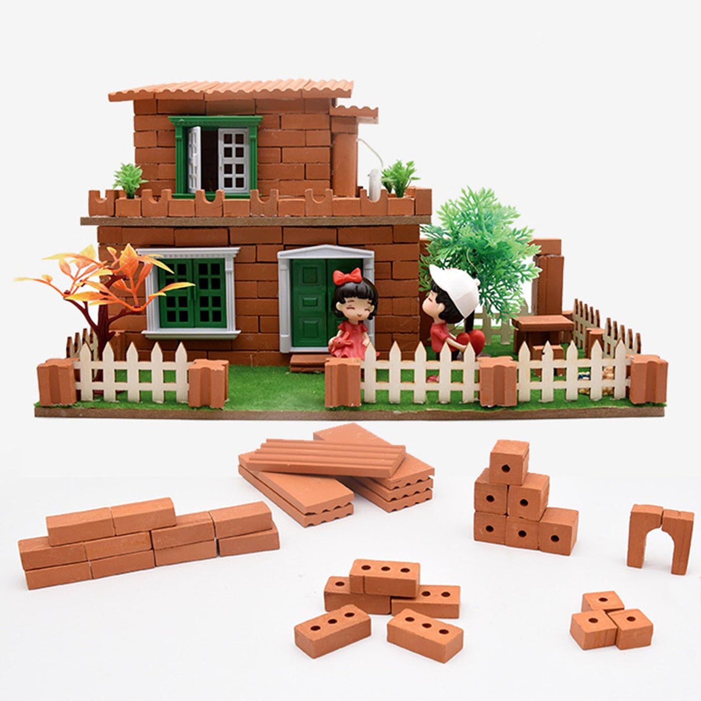 Woohome 200 PCS Mini Bricks for Landscaping  Crafts  Dollhouse and Garden Accessories - Realistic Tiny Blocks (3 Holes  Red)